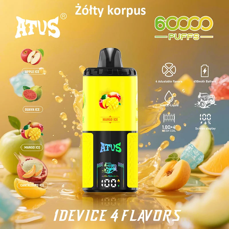 ATVS Disposable 60 000 zaciągnięć: 4-w-1 smakowy, Jabłko lodowe | Guawa | Mango lodowe | Dynia melonowa
