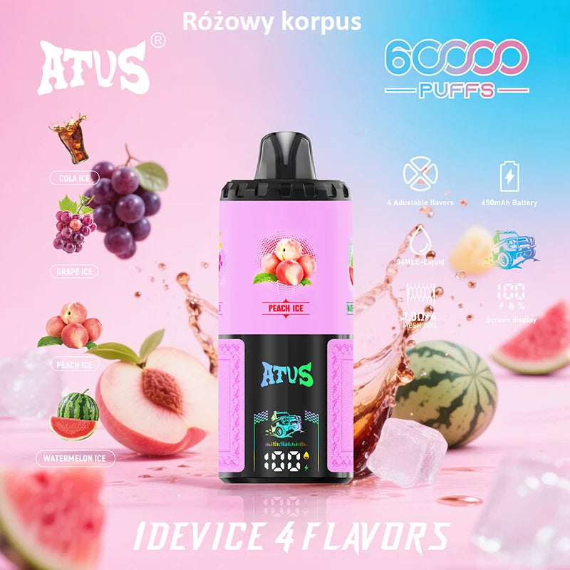 ATVS Disposable 60 000 zaciągnięć: 4-w-1 smakowy, Cola lodowa | Winogrono lodowe | Brzoskwinia lodowa | Arbuz lodowy